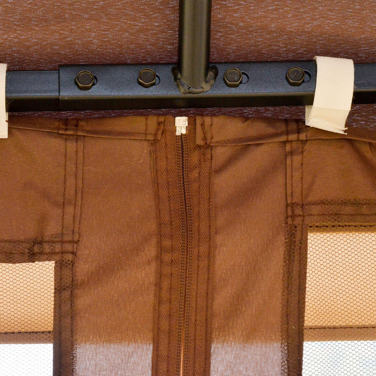 Outsunny 10' x 10' Patio Gazebo with Corner Shelves, Double Roof Outdoor Gazebo Canopy Shelter with Removable Mesh Netting, for Garden, Lawn, Backyard and Deck, Brown Outsunny