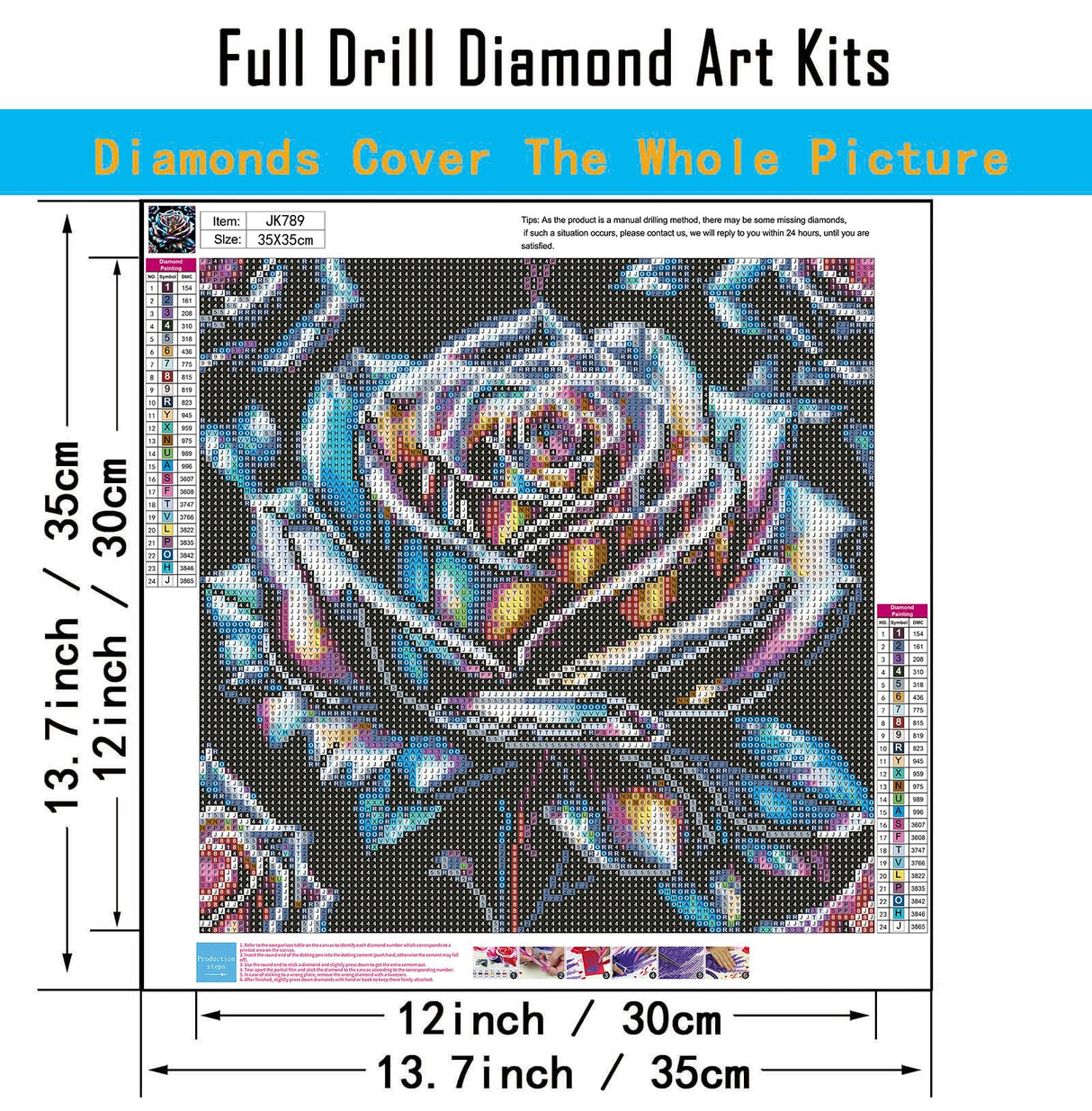 CHWGLFGG 5D Diamond Art Kits for Adults Beginners, Rose Flower Diamond Painting Kits, DIY Full Round Drill Paint by Diamonds Dot Gem Art for Adults, Home Wall Decor 13.7X 13.7 Inch CHWGLFGG