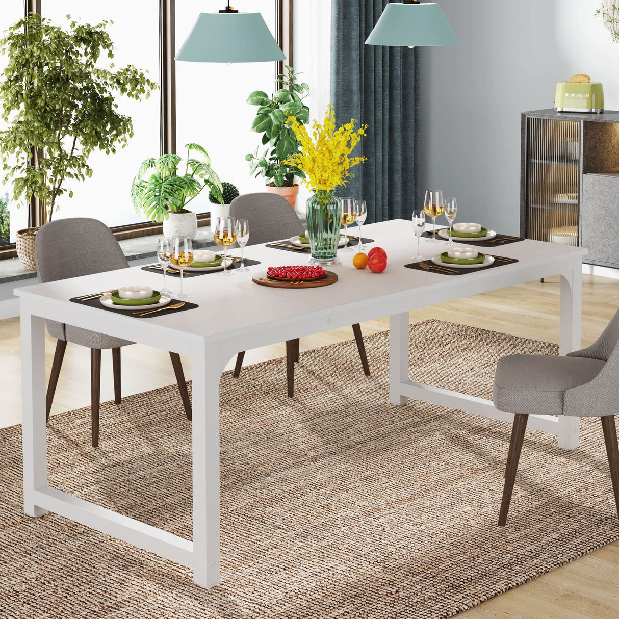 Tribesigns Modern Computer Desk, 63 x 31.5 inch Large Executive Office Desk Computer Table Study Writing Desk Workstation for Home Office, Spliced Desktop, White Tribesigns