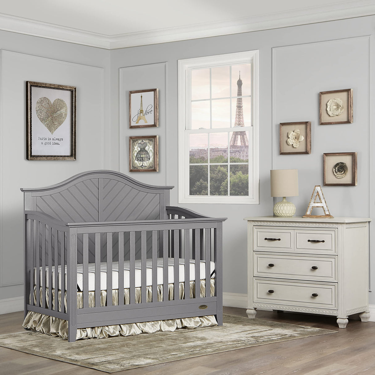 Dream On Me Ella 5-in-1 Full Size Convertible Crib in Storm Grey, Greenguard Gold Certified Dream On Me