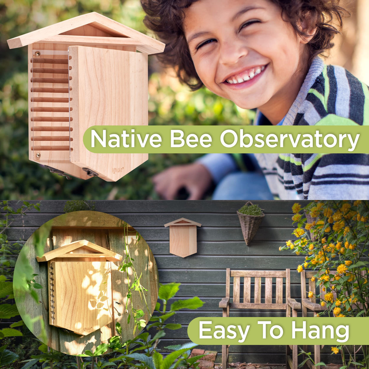 Rivajam Native Bee Observatory | Mason Bee Houses for Pollinating Bees | Pollinator Bee Houses for The Garden Lover | Leaf cutter Bee Home | Unique Gardening Gifts Rivajam