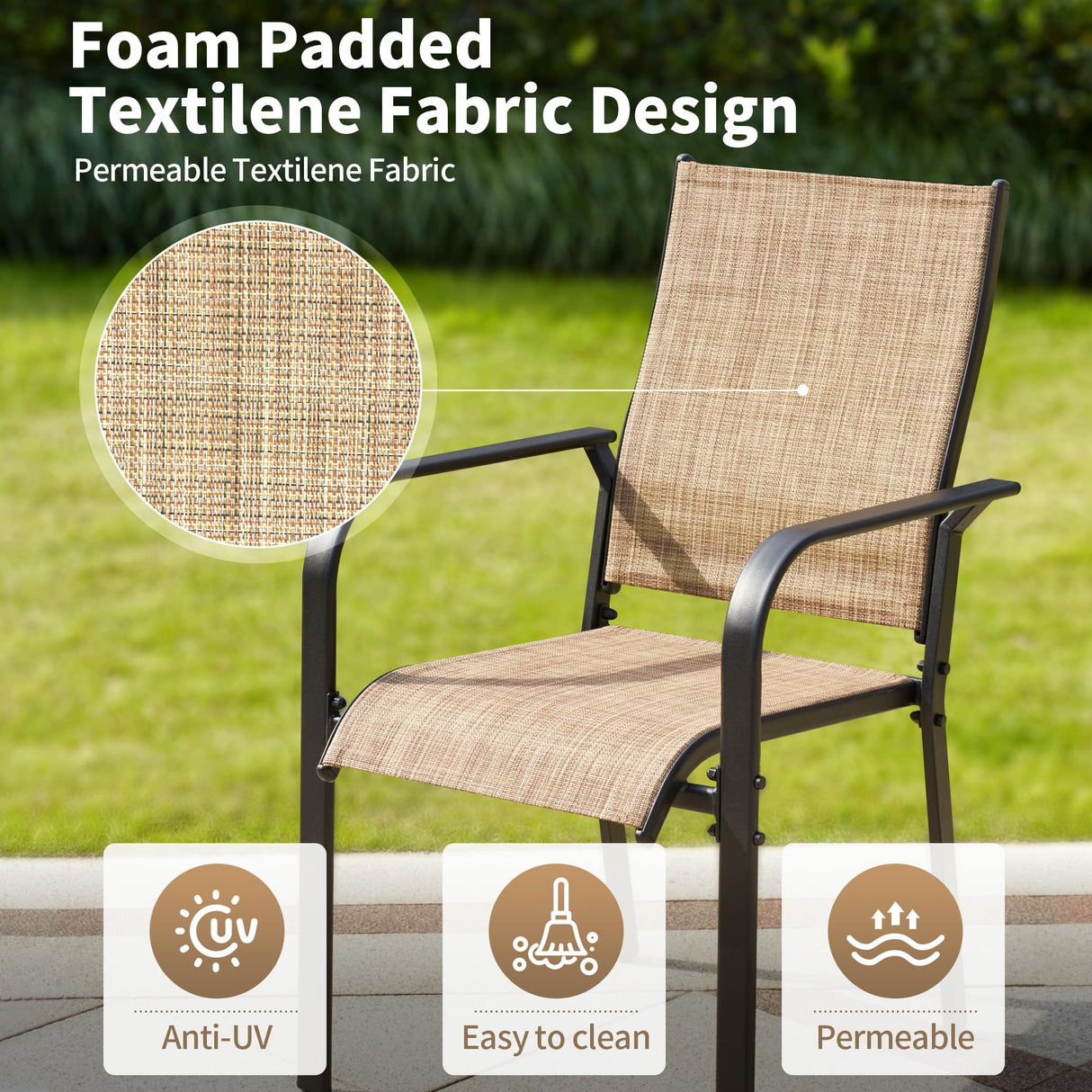 BUPPLEE 9-Piece Outdoor Patio Dining Set with 8 Stackable Chairs, Rectangular Metal Table with Umbrella Hole, 8-Person Patio Table and Chairs for Backyard, Poolside, Balcony and Garden Brown BUPPLEE