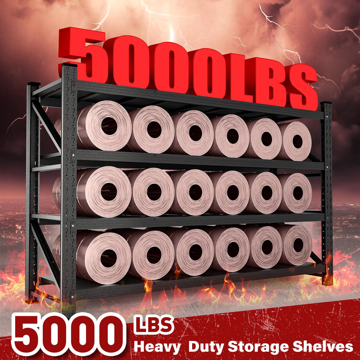 71.3" Wide Heavy Duty Garage Shelving Units,5000LBS Deep Storage Shelves,Black Metal Garage Shelves,Steel Shelf,Large Storage Rack,Industrial Shelving for Shop,Warehouse,Basement,71.3"W x 24"D x 70"H SISESOL