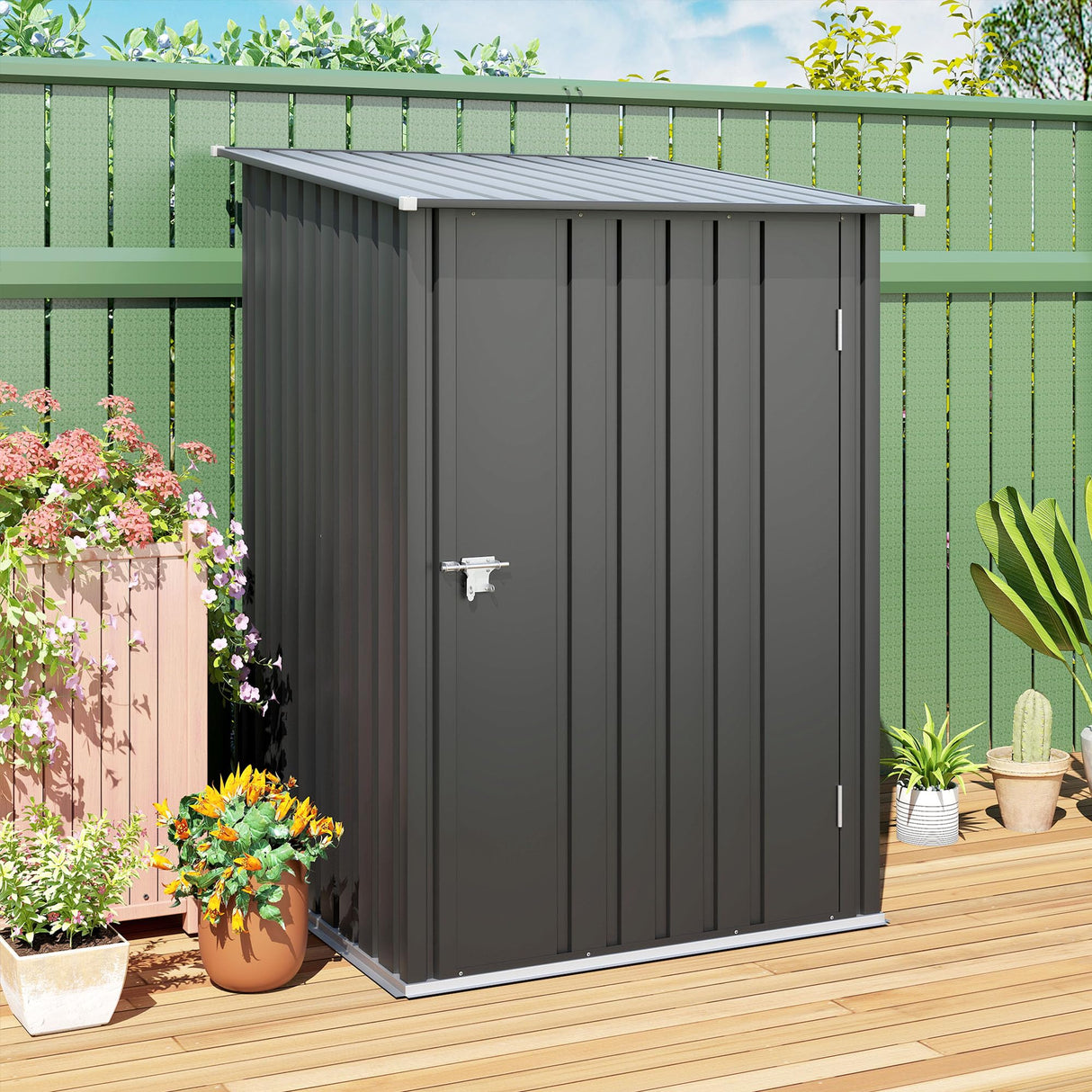 Outsunny 3.3' x 3.4' Outdoor Storage Shed, Metal Garden Tool House with Sloping Roof and Lockable Door for Backyard, Bike, Patio, Garage, Lawn, Gray Outsunny