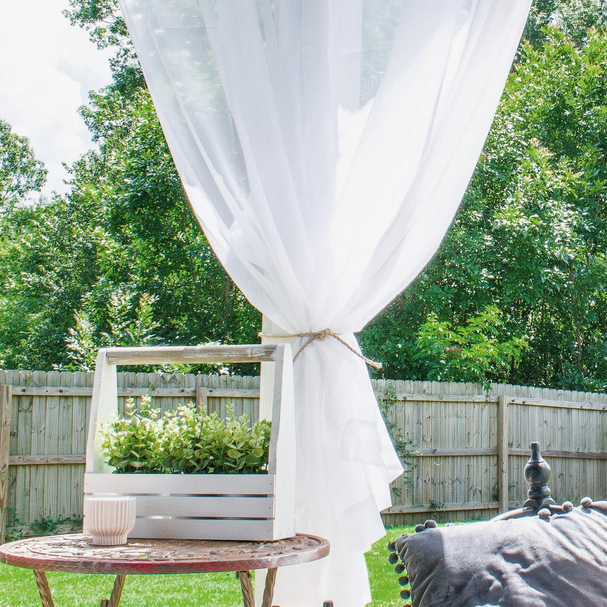 Awnmeow Outdoor Sheer Curtains for Patio Waterproof, 2 Panels Rod Pocket Indoor/Outdoor Voile White Sheer Curtain for Pergola, Porch, Cabana and Gazebo,52 x 84 Inch Awnmeow