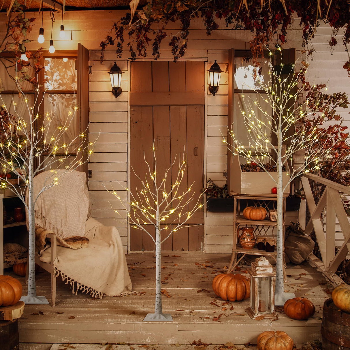 LIGHTSHARE 4 feet 6 feet and 8 Feet Birch Tree,Warm White, for Home,Pack of 3, Festival, Party, and Christmas Decoration, Indoor and Outdoor Use LIGHTSHARE