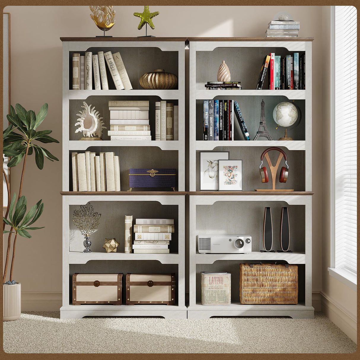 TRONLEE Tall Bookcase, 70 inch Height, 5-Tier Open Storage Shelf, 31.5 in Wide Standing Bookshelves for Home, Office, Bedroom, School, Library, 31.5W * 11.81D *70H (White Espresso, Open Storage) TRONLEE