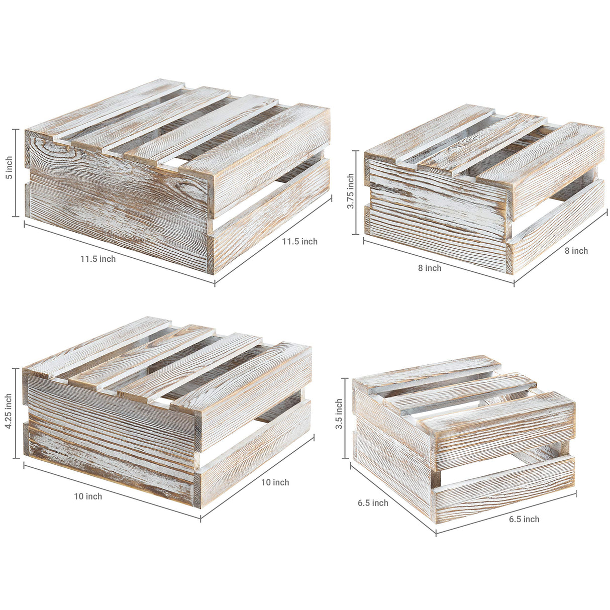 MyGift Whitewashed Wood Cupcake Stands, Decorative Dessert or Appetizer Risers, Wooden Nesting Storage Crates, Set of 4 MyGift