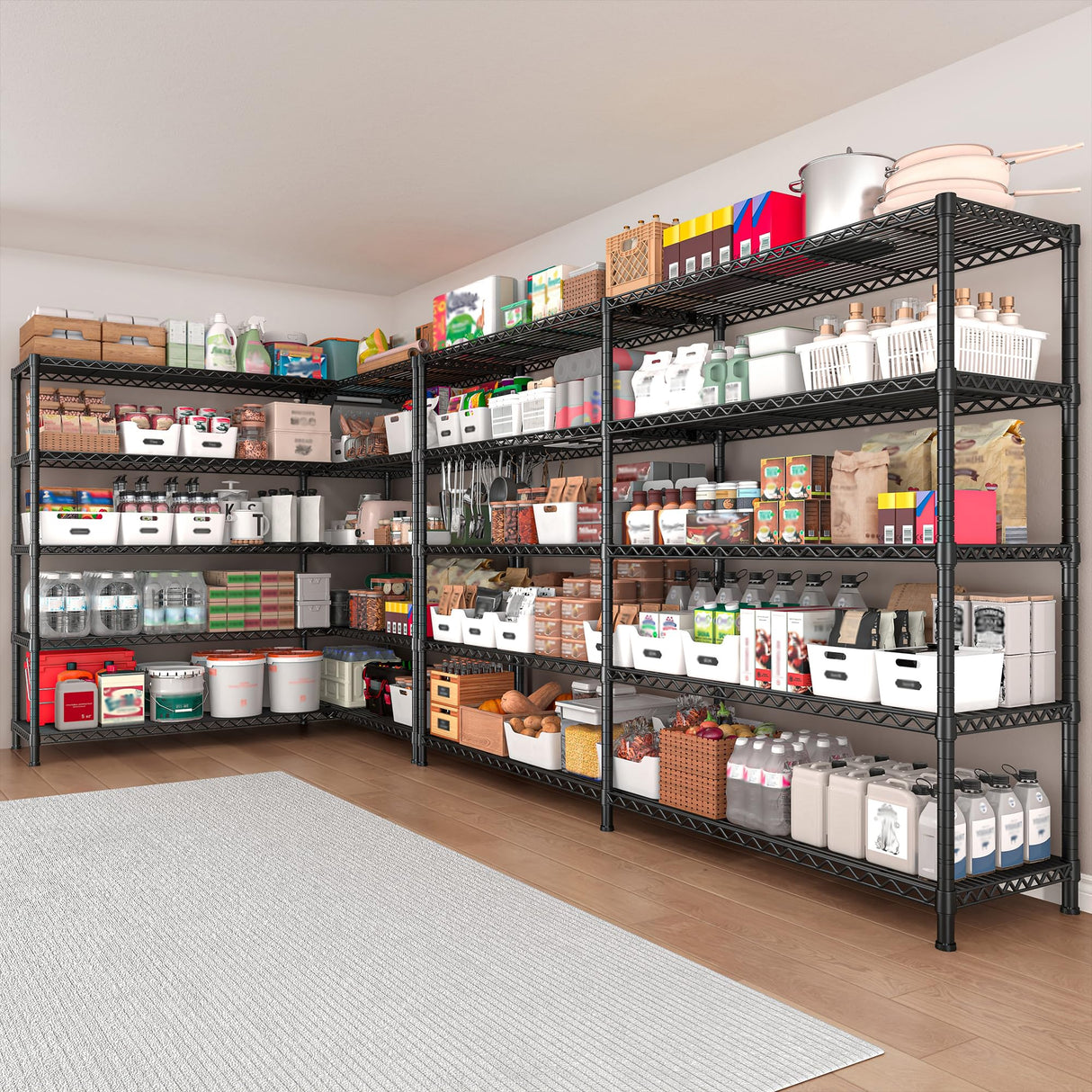 REIBII 73''W Storage Shelves Load 1650 LBS Metal Shelving 5-Tier Wire Shelving Unit for Storage Rack Adjustable Heavy Duty Metal Shelves for Pantry Kitchen Garage, 17.7" D x 73" W x 71" H REIBII