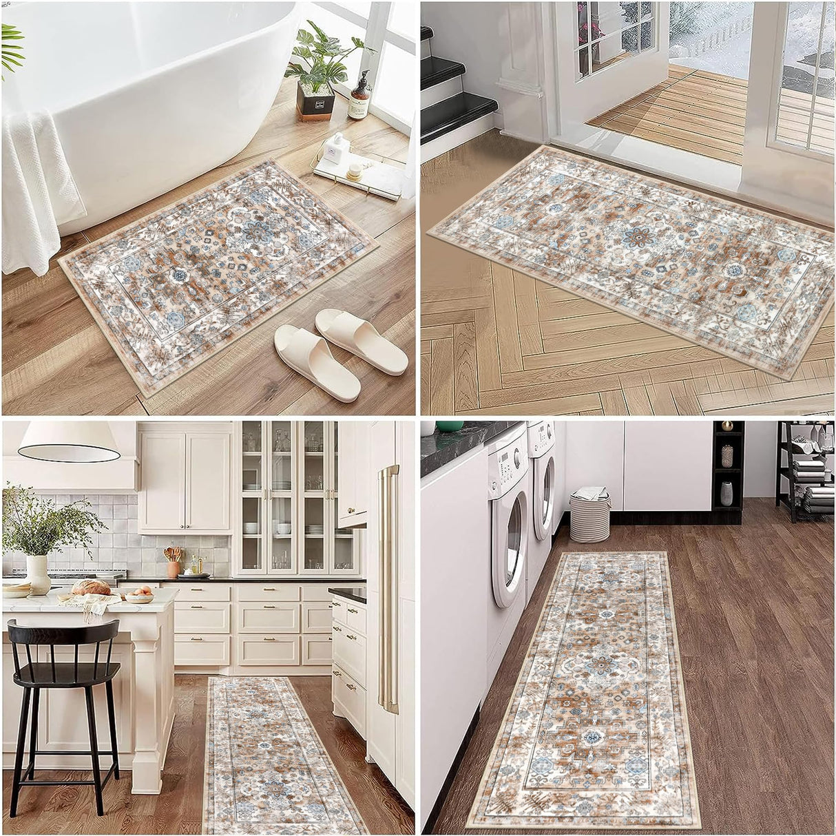 Pauwer Kitchen Mats for Floor 3 Piece Set Boho Non Slip Kitchen Rugs Washable Farmhouse Kitchen Floor Mats Thick Long Kitchen Throw Area Rug Carpet Runner for Hallway Entryway Laundry Bathroom Pauwer