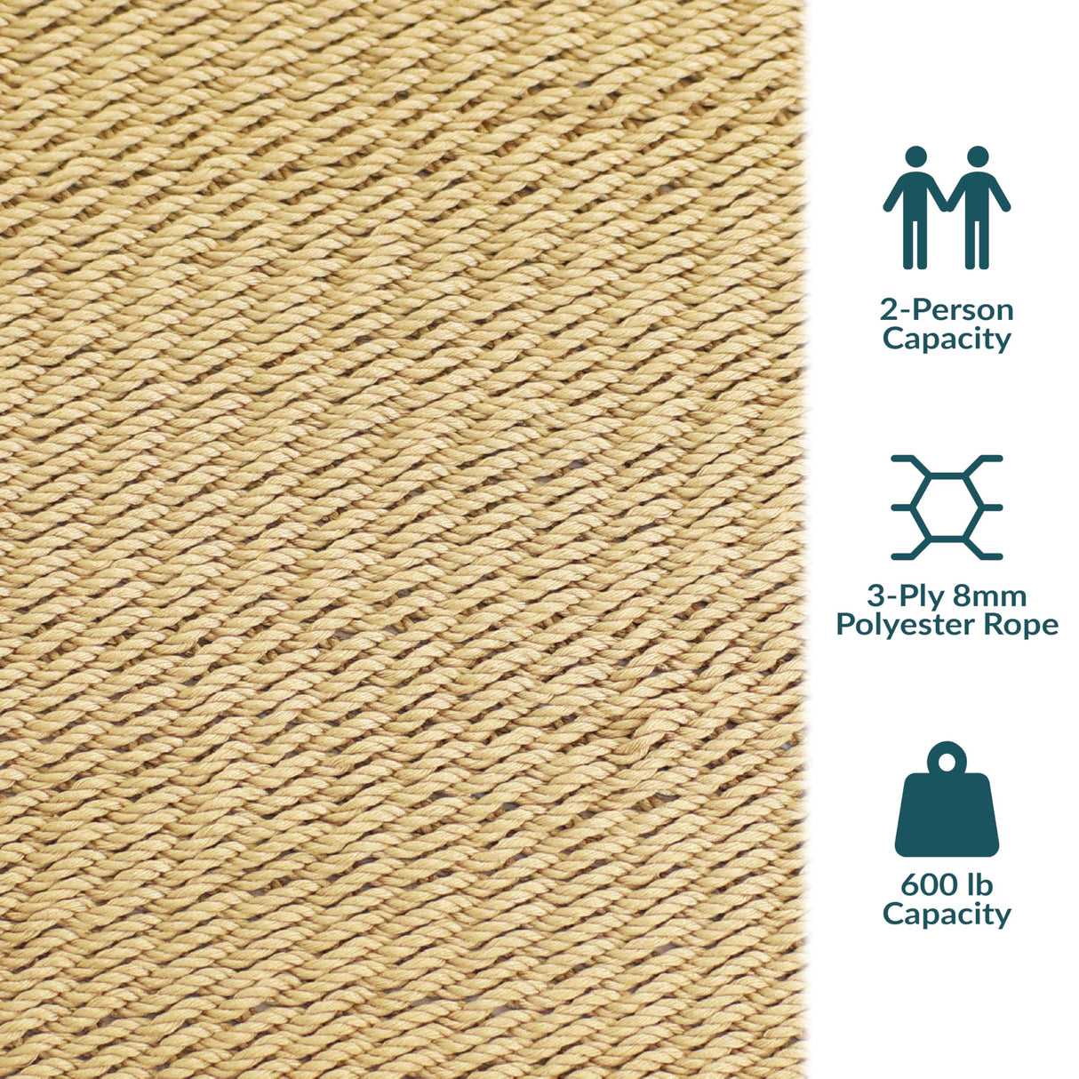 Sunnydaze Soft-Spun Polyester Rope Double Hammock for Outside - 600-Pound Weight Capacity Extra Large Hammock - Tan Sunnydaze