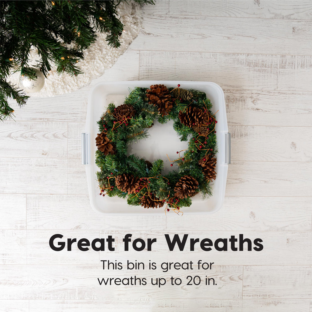 IRIS USA 33 Qt. Holiday Wreath Storage Container Box with Lid, 3-pack, Stackable Under Bed Storage Organizer Bin with Latching Buckles for 20" Wreaths Festive Holiday Decorations Garlands, Clear/Red IRIS USA