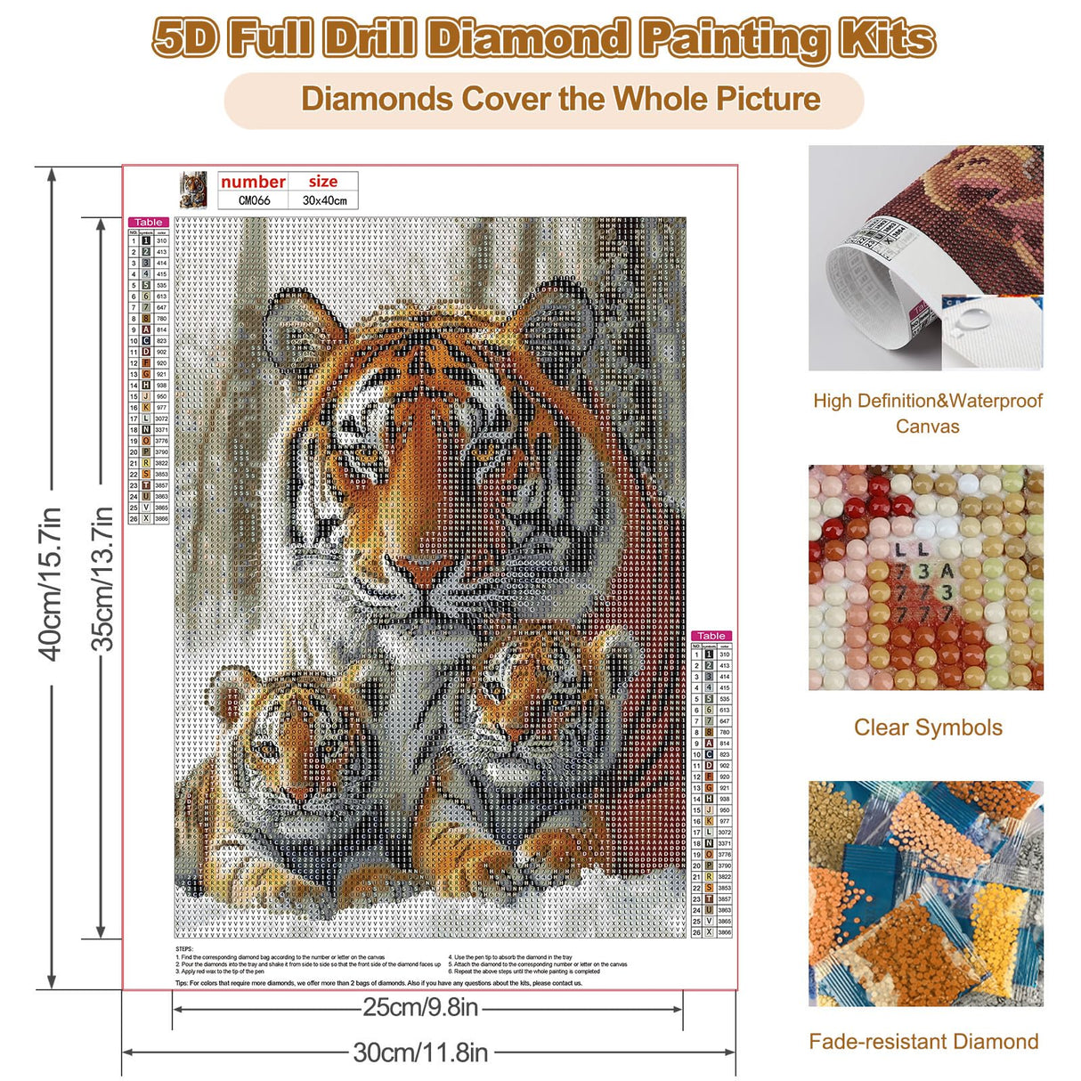CEOVR Tiger Diamond Art Kits for Adults, Winter Animal Diamond Painting Dots 5D DIY Full Drill Gem Art, Wall Decor for Home Office 12x16in CEOVR