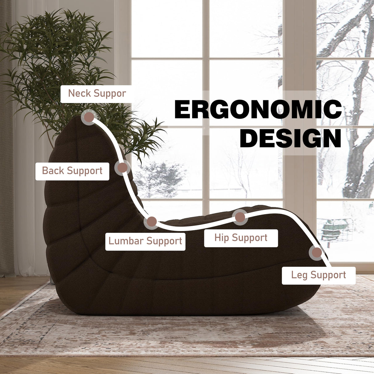 Bean Bag Chair, Memory Foam Bean Bag Sofa Large Bean Bag Chair for Adults, Bean Bag Chairs for Teens with High Density Comfortable Foam, Bean Bag for Living Room, Bedroom (Coffee) YVDNHP