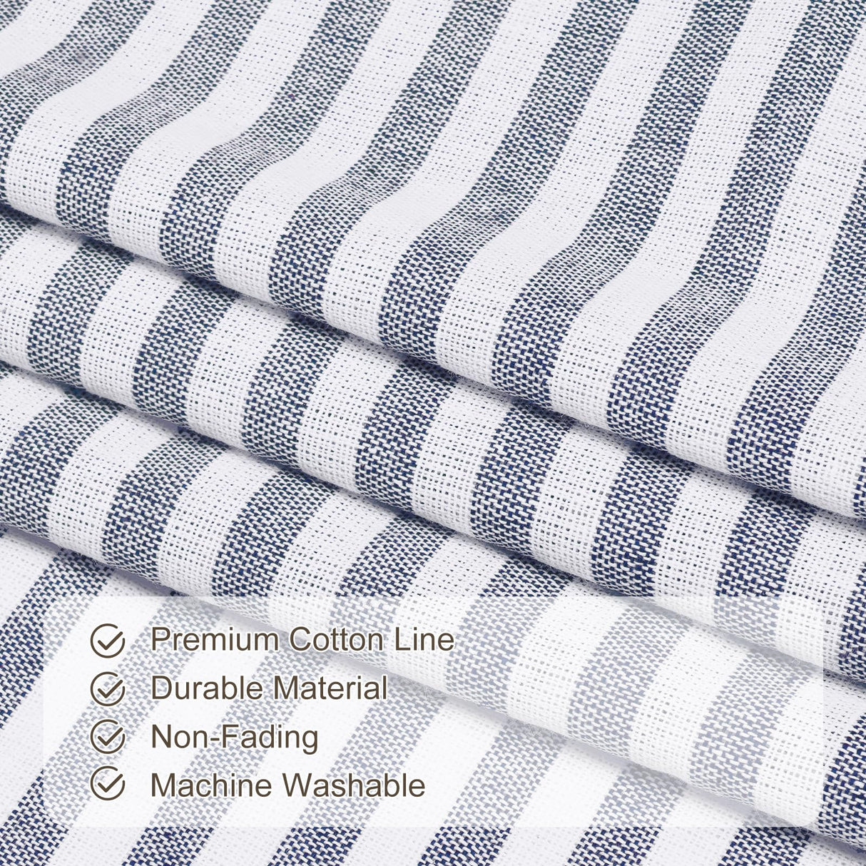 ASPMIZ Cotton Linen Farmhouse Curtains Boho Rustic Button Drapes, Linen Window Curtain Panels, Blue Stripe Country Curtain for Living Room, Modern Back Tab Blackout Curtains 52 x 84 Inch, 2 Panels ASPMIZ