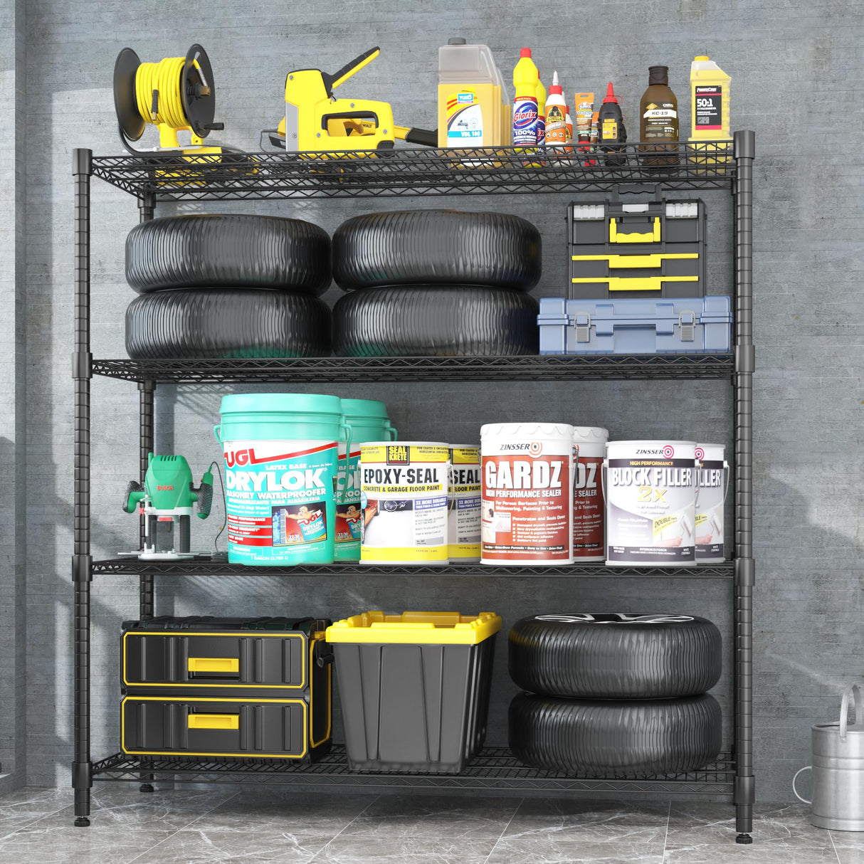 Homdox 60”W Storage Shelves, 4 Tier Heavy Duty Wire Shelving Unit with Wheels, 2400LBS Commercial Adjustable Metal Shelves for Storage, Garage Rack Pantry Shelves Kitchen Shelving, 24"x60"x72", Black Homdox