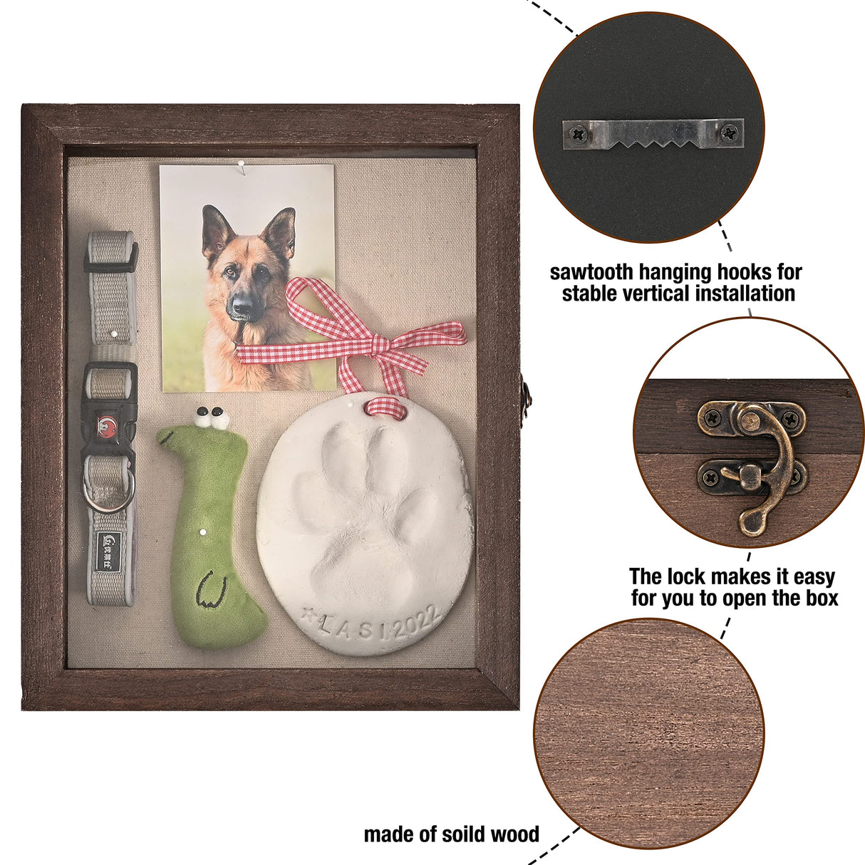 Gognlvn Pet Memorial Shadow Box with Clay Paw Print Impression Kit,Dog Wood Picture Frame Ornament as Loss Pet Keepsake and Gifts for Pet Lover Gognlvn