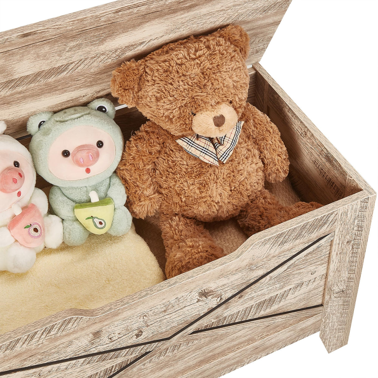 VECELO 43.3" Storage Bench, Entryway Shoe Ottoman, Farmhouse Style Bench with Handwoven Cushion and Metal Safety Hinges for Bedroom, Living Room, Entryway, Wood VECELO