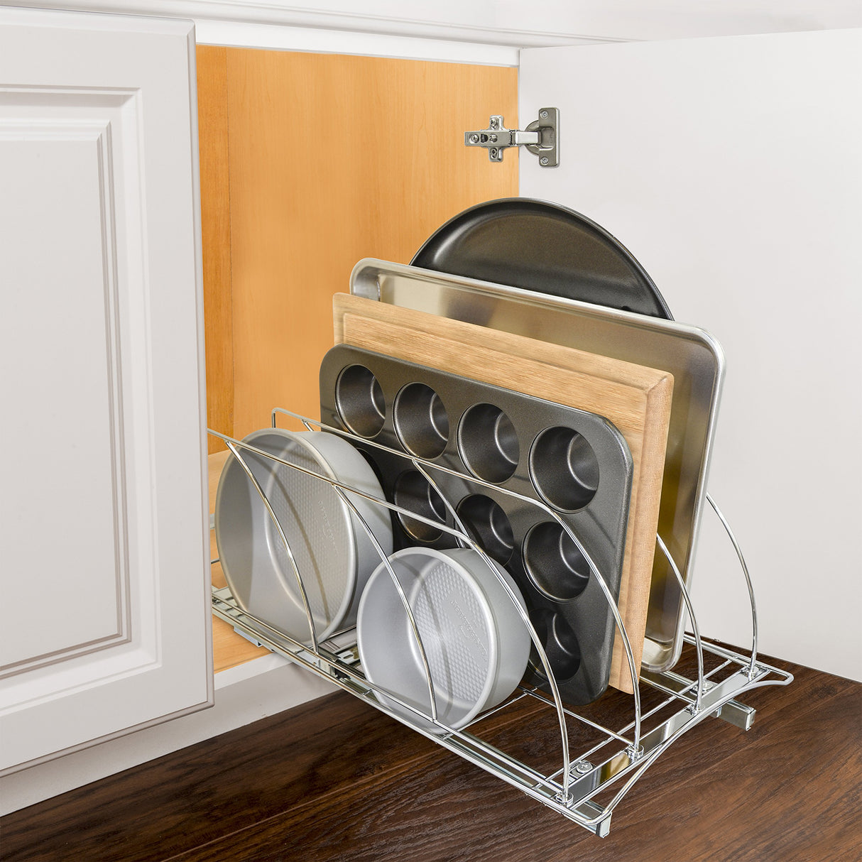 LYNK PROFESSIONAL® Pull Out Cutting Board, Cookie Sheet, and Baking Pan Organizer Rack - Lifetime Ltd. Warranty - Slide Out Kitchen Cabinet Storage Organizers – 10” x 21” Deep - Pullout Shelf, Chrome LYNK PROFESSIONAL