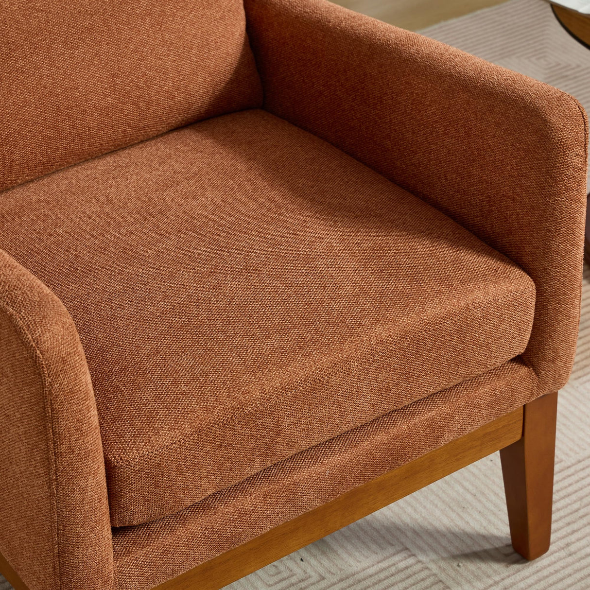 Setawix Fabric Accent Arm Chair,Solid Wood Upholstered Wingback Armchair,Armed Side Chair with Highback,Mid Century Modern Single Sofa Chair for Living Room,Bedroom,Office (Dark Orange, 1PC) Setawix