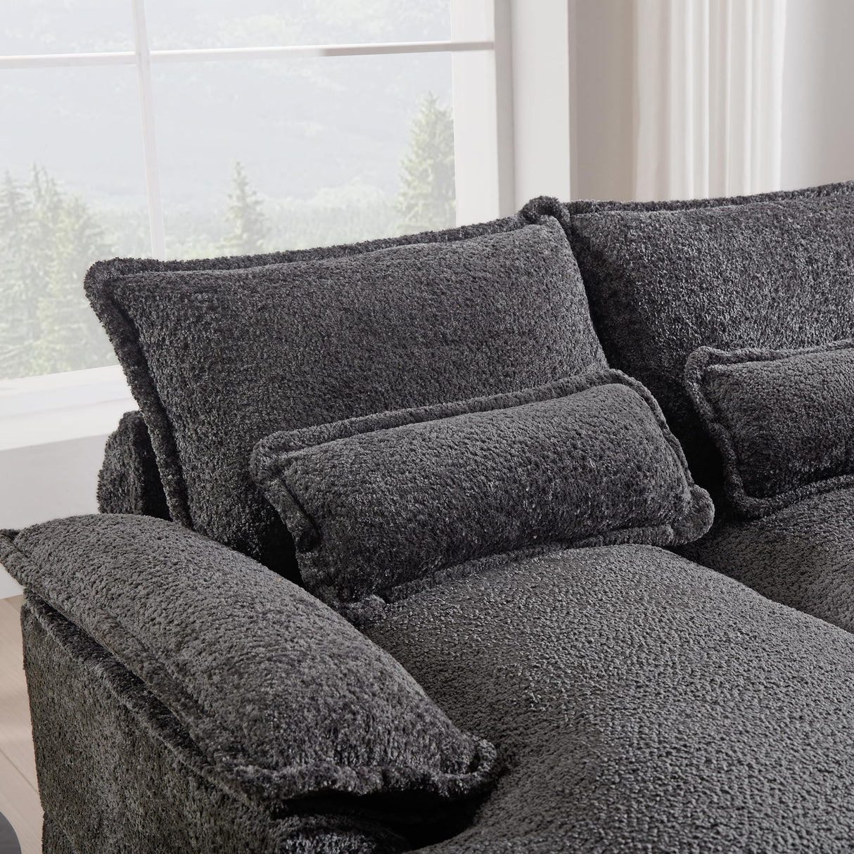 Suheww U Shaped Modular Sectional Sofa, 124.8" Cloud Couch for Living Room, Grey Fluffy Chenille Couch with Console Cupholders and USB Port Comfy Sofas for Apartment Studio Office Suheww