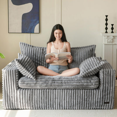 MAXYOYO Bean Bag Chair for Living Room, Upholstered Loveseat Sofa Couch with Deep Seating, Wide Armrests Boneless Couch Sofa in a Box for Bedroom Office Apartment, No Assembly, Dark Grey