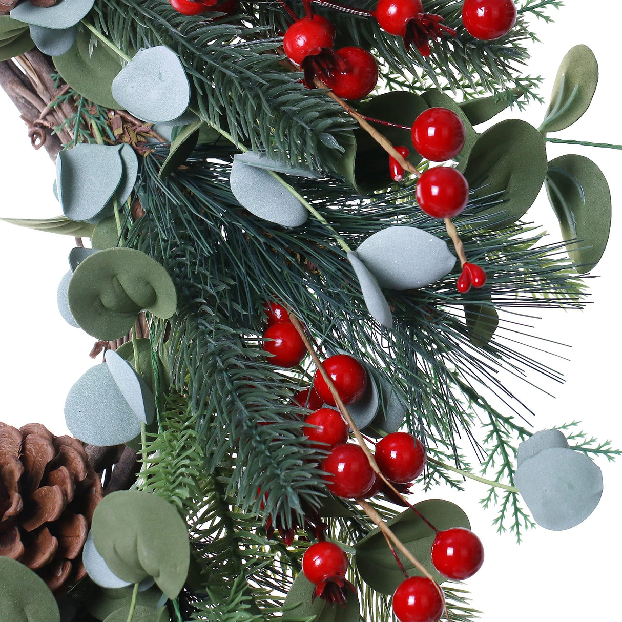 DIYFLORU 20 Inches Christmas Wreath Winter Wreaths Artificial Christmas Wreaths for Front Door Christmas Berry Wreath with Pine Needles Pine Cones Red Berries for Home Window Porch Winter Decorations DIYFLORU