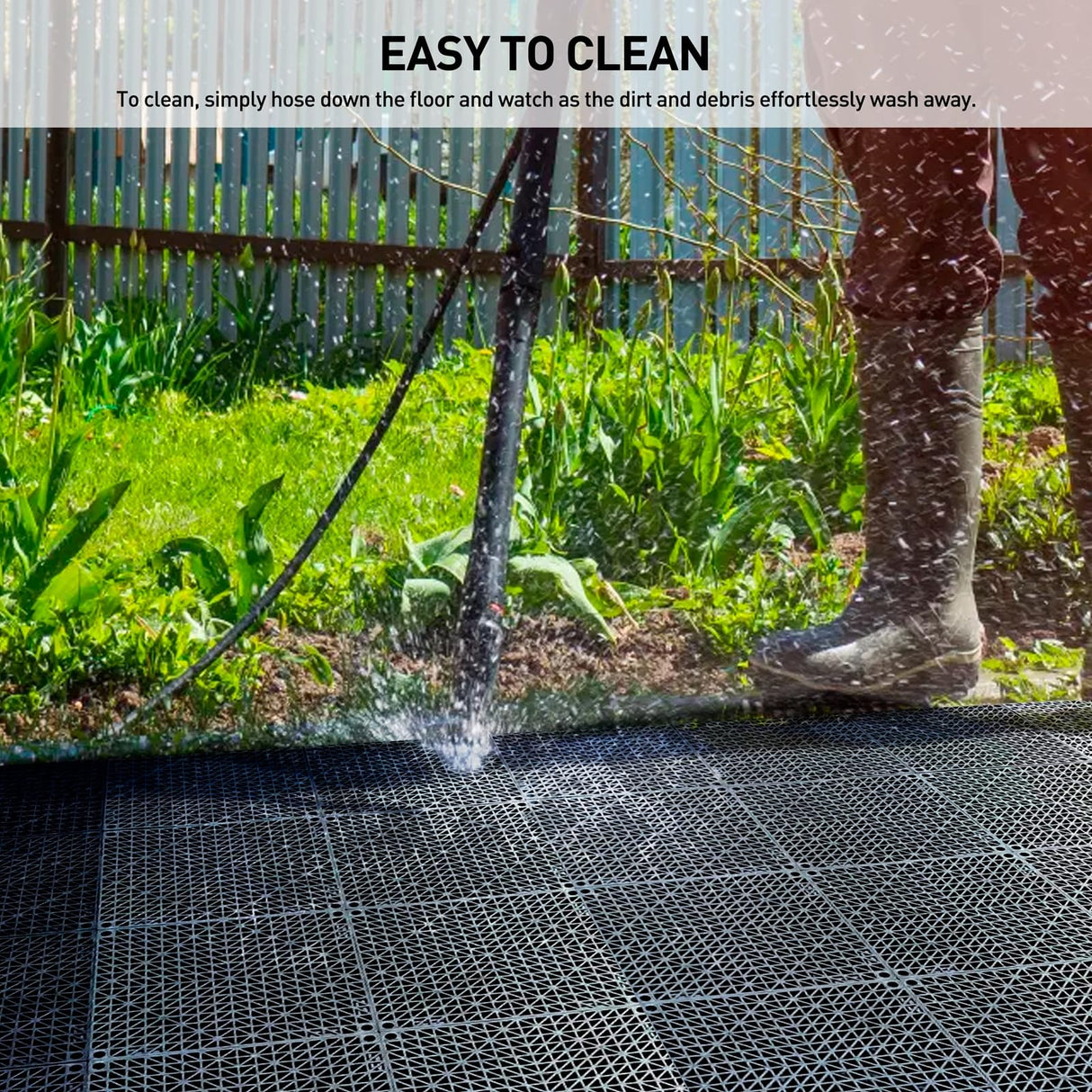 MAXWAVE 18 Pack 12" x 12" Modular Interlocking Floor Mats, Soft PVC Non-Slip Drainage Tiles, Splicing Rubber Cushion Flooring for Deck, Shower, Pool, Basement, Shed, Indoor and Outdoor Use MAXWAVE