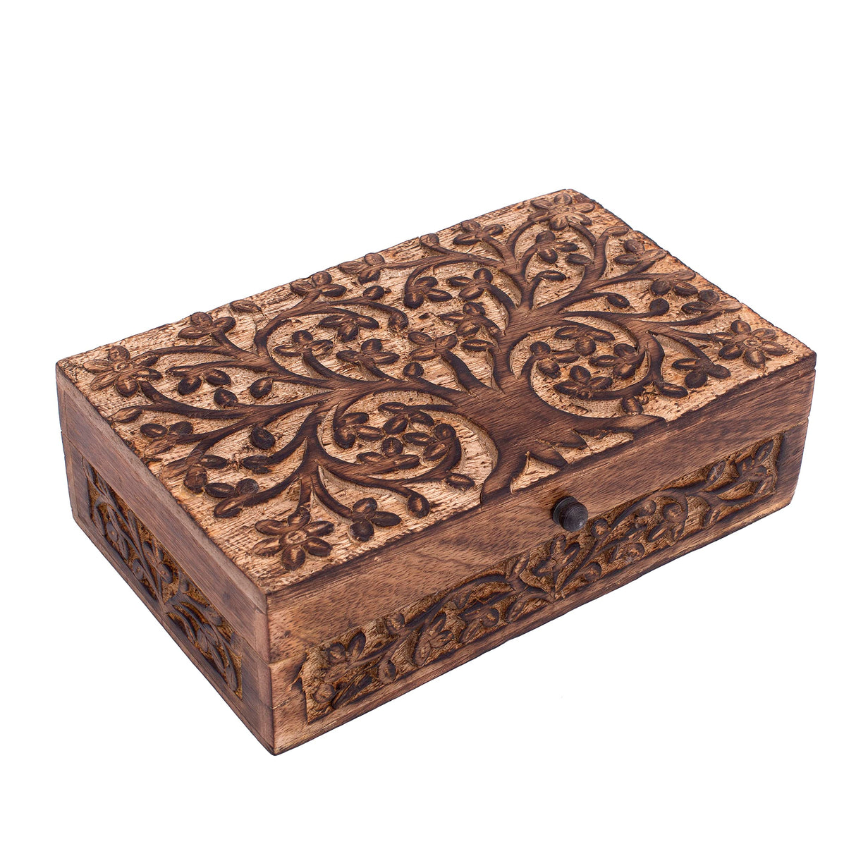 Great Birthday Gift Handmade Decorative Wooden Jewelry Box Tree Of Life Carving Jewelry Organizer Keepsake Box Treasure Chest Trinket Holder Watch Box Storage Lock Box Housewarming Gifts The Great Indian Bazaar