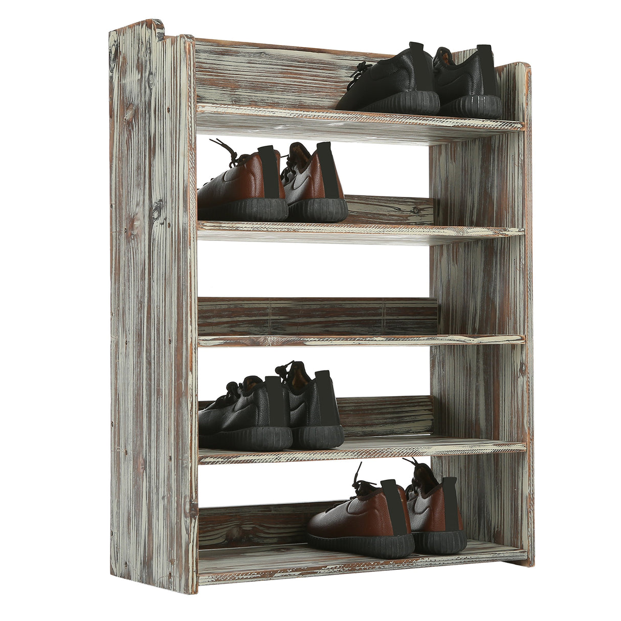 MyGift 5 Tier Rustic Torched Wood Entryway Shoe Rack Storage Shelves, Closet Organizer Shelf MyGift