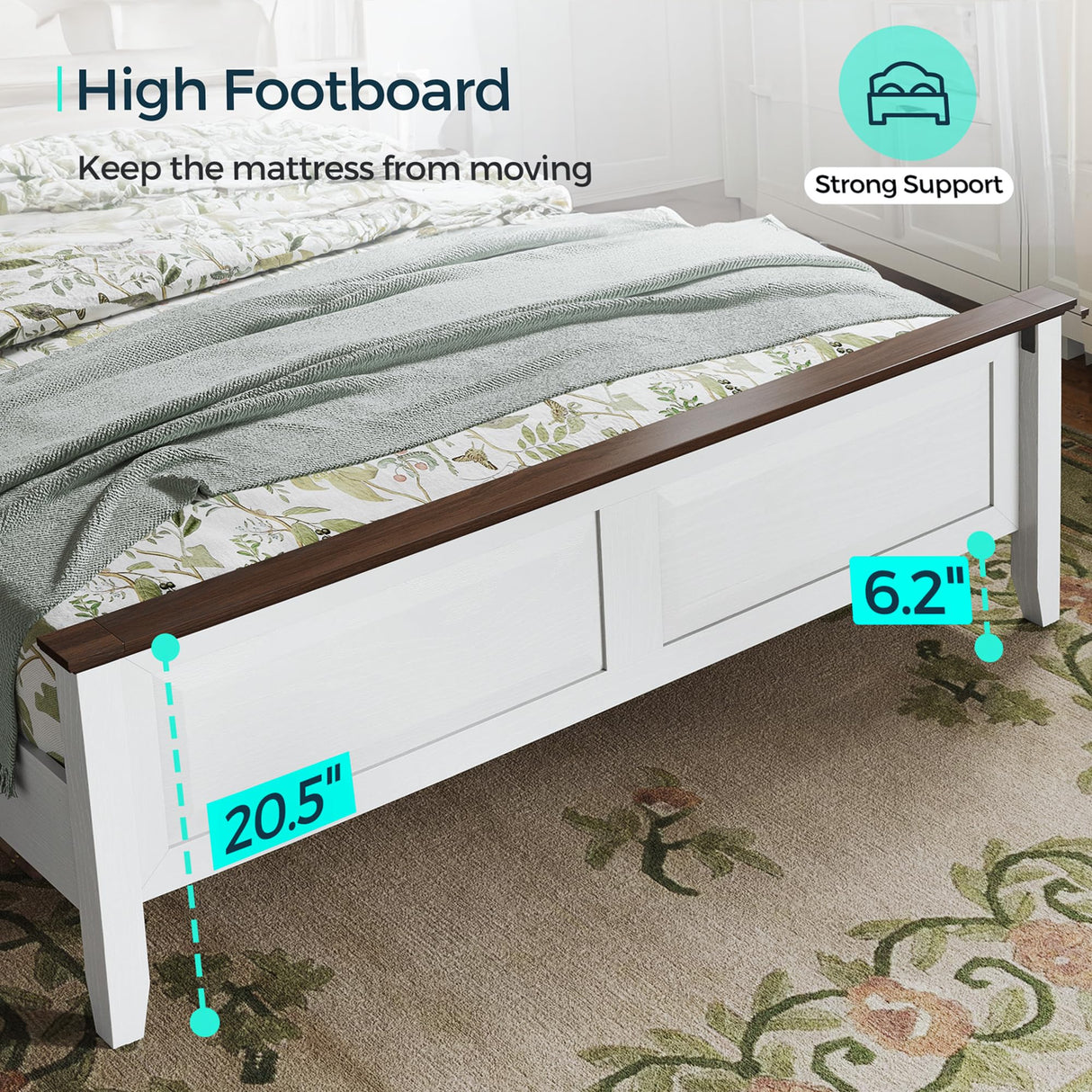 LINSY Farmhouse Bed Frame, Full Bedframe with Headboard and Footboard, Wooden Bed Frame with Solid Wood Slats, Rustic White Platform Bed Frames Full Size, No Box Spring Needed LINSY