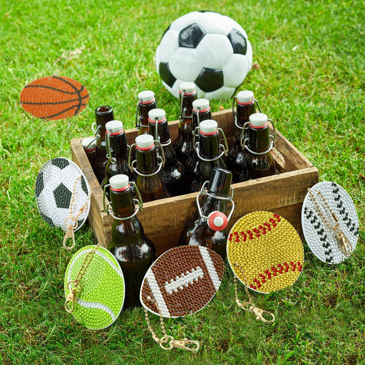 Tudomro 24 Pcs Balls DIY Diamond Art Painting Keychain Kits 5d Soccer Ball Football Drill Art Key Chain Set for Sports Tudomro