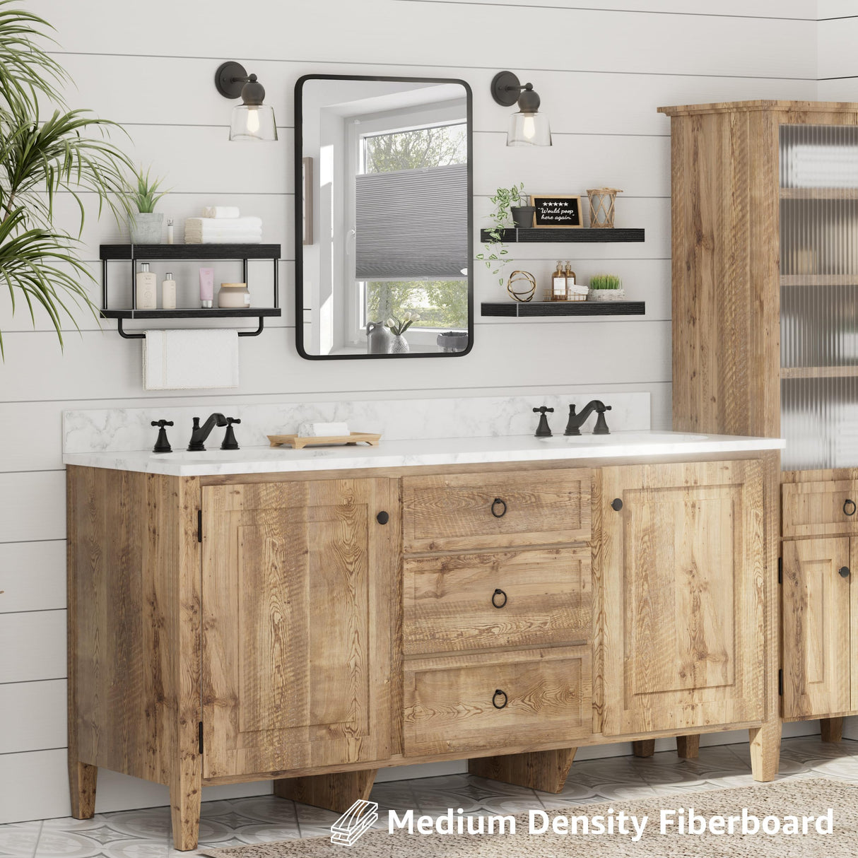 QEEIG Bathroom Floating Shelves Over Toilet - Wall Mounted Shelf Toilet Paper Storage Farmhouse 16 inch Set of 3, Black (027-40B3) QEEIG