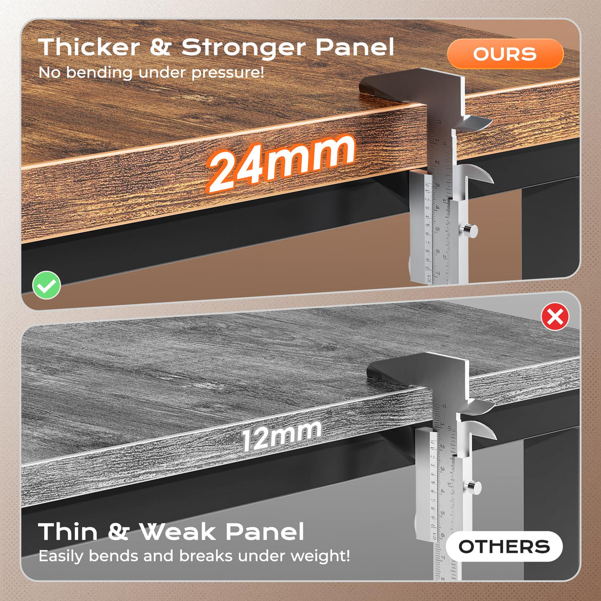 Huuger 63 Inch L Shaped Desk with Power Outlets and USB-C Port, 0.95 Inch Thicker Desktop, Reversible Computer Desk, Larger Office Corner Gaming Desk, Metal Frame, for Home Office, Study, Rustic Brown Huuger