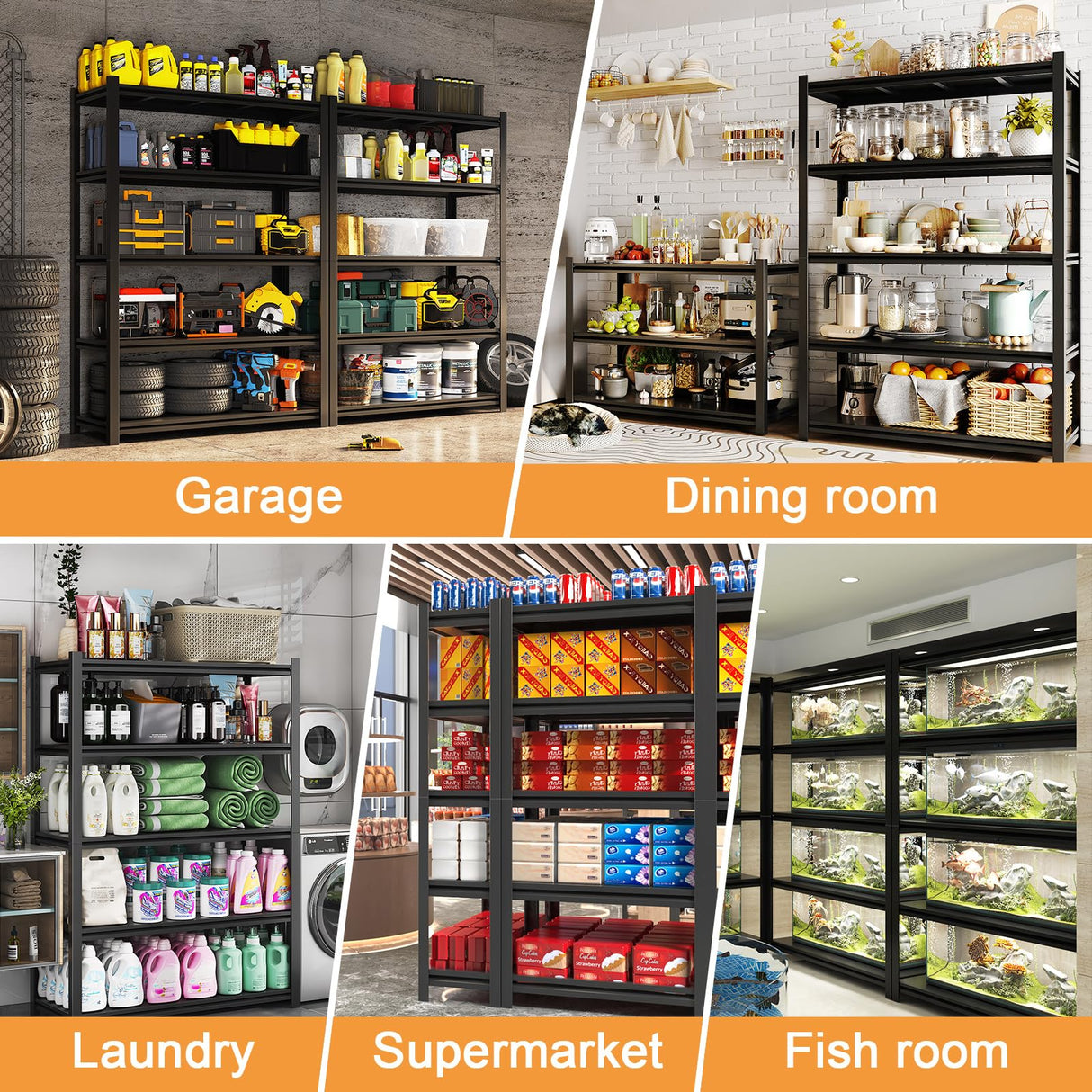 Vaernevy 35.4” W Garage Shelving Units, 5 Tier Metal Shelving Heavy Duty, Adjustable Shelves for Garage Storage, 2500lbs Industrial Metal Shelf Unit for Basement/Warehouse/Shop Vaernevy