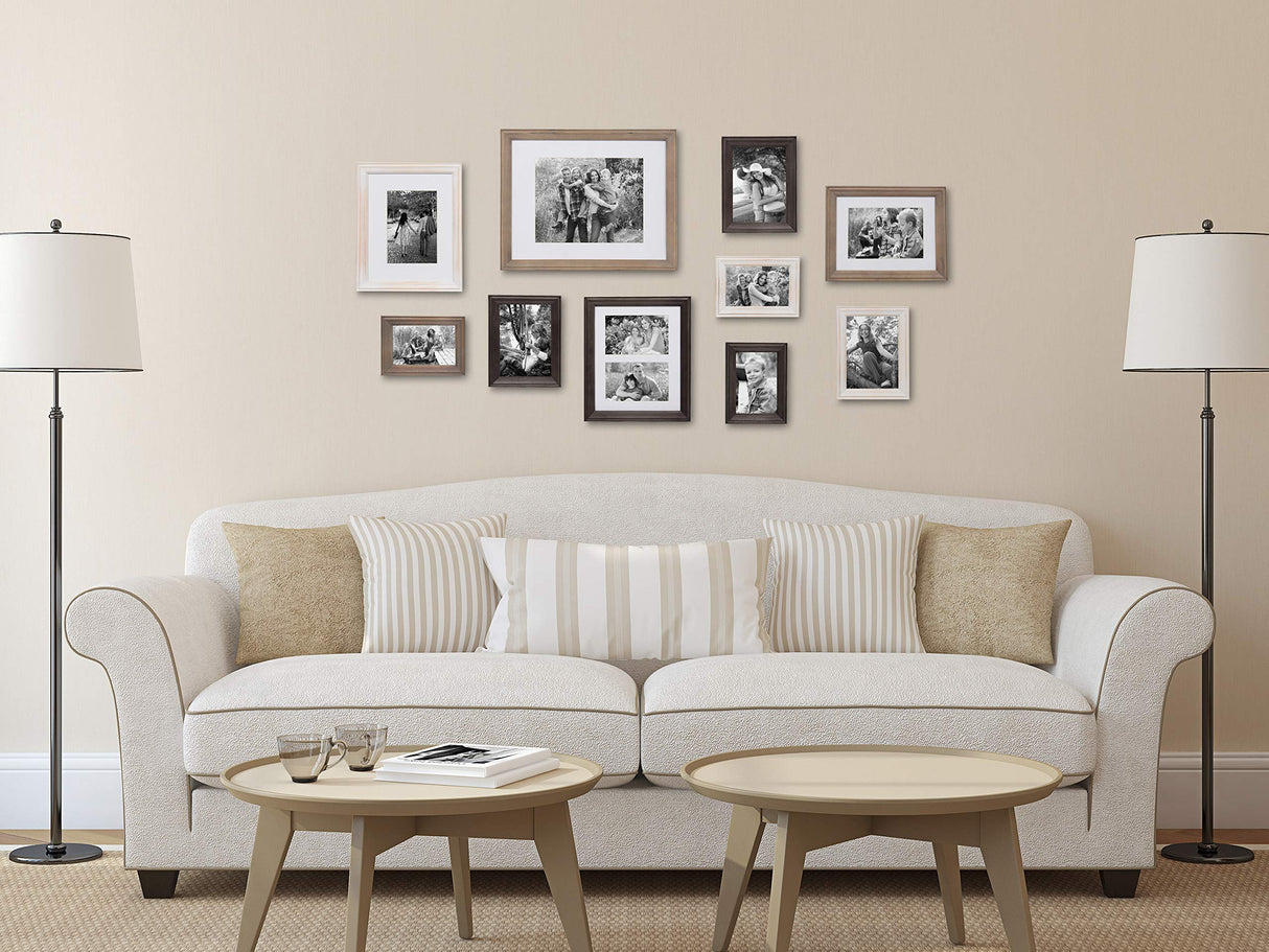 Kate and Laurel Bordeaux Gallery Wall Kit, Set of 10 with Assorted Size Frames in 3 Different Finishes - White Wash, Charcoal Gray, and Rustic Gray Kate and Laurel