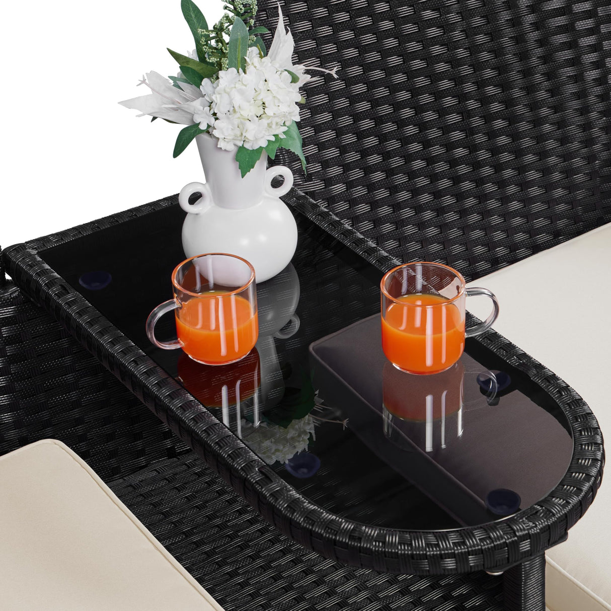 Yaheetech Patio Loveseat, Outdoor Wicker Double Chair w/Side Table, PE Rattan Furniture Set for Two People, Love Seat w/2 Removable Cushions & 1 Tempered Glass Side Table, Black/Beige Yaheetech