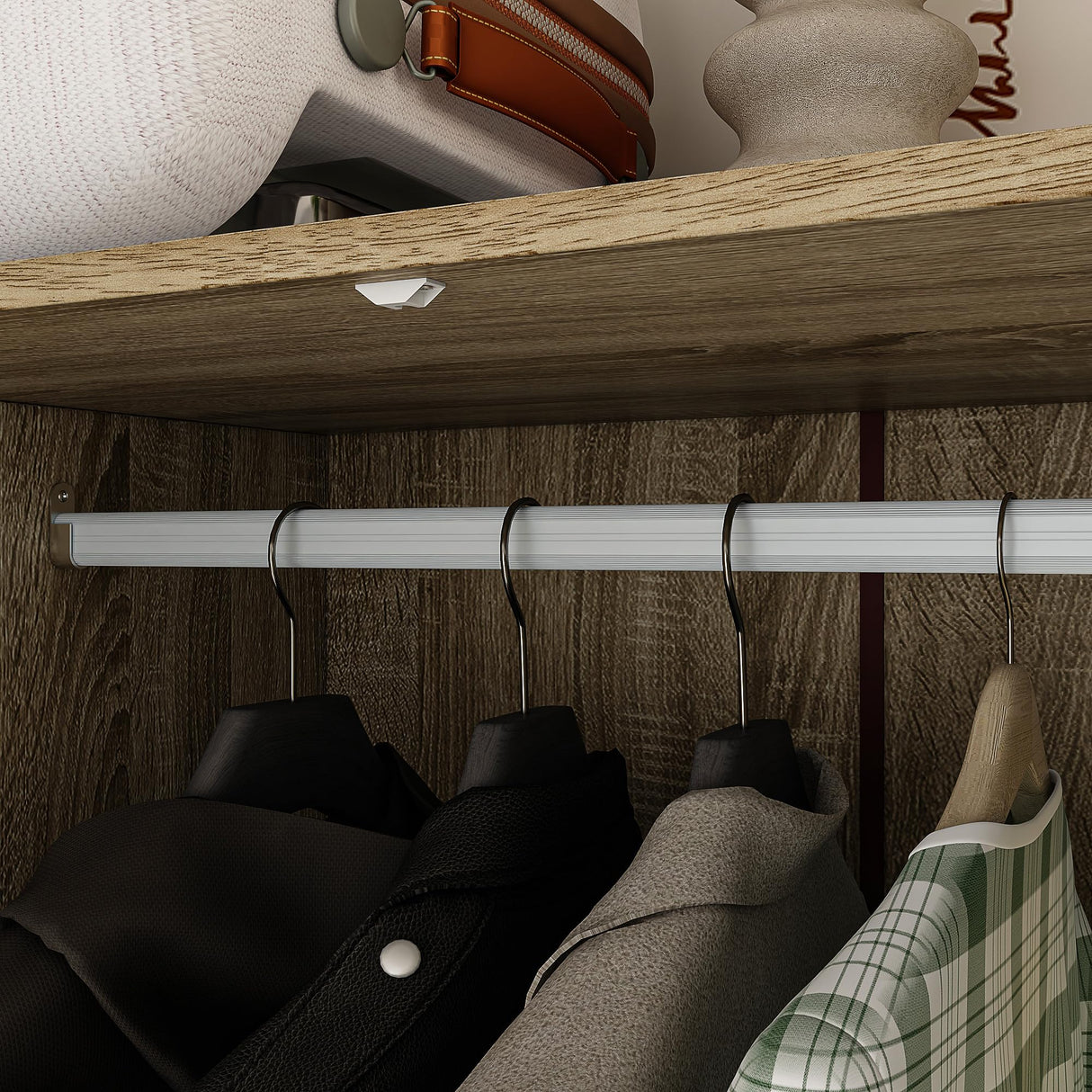 Homsee 4 Door Wardrobe Armoire Closet, Bedroom Cabinet Armoire with Rattan Doors, 5 Drawers, 2 Hanging Bars & Shelves, Light Brown Homsee