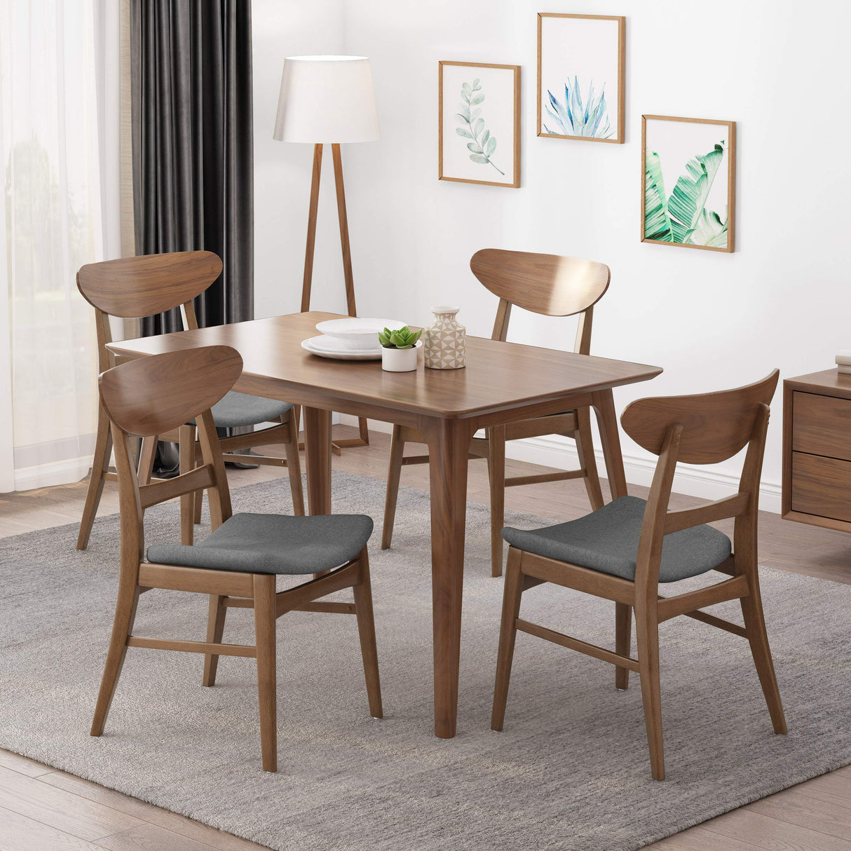 Christopher Knight Home Frances Mid-Century Modern Dining Chairs (Set of 4), 100% Polyester and Rubber Wood, Dark Gray, Walnut Christopher Knight Home