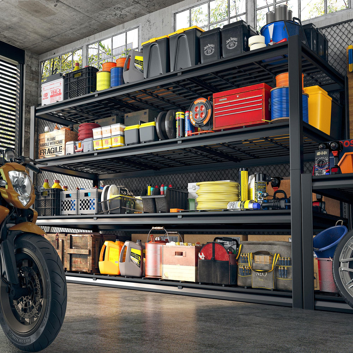 REIBII 60" W Garage Shelving, Storage Shelves 2500LBS Adjustable 4-Tier Heavy Duty Metal Shelving for Storage Commercial Shelving Unit Industrial Shelf for Garage,School, 60" W*60" H*24" D REIBII