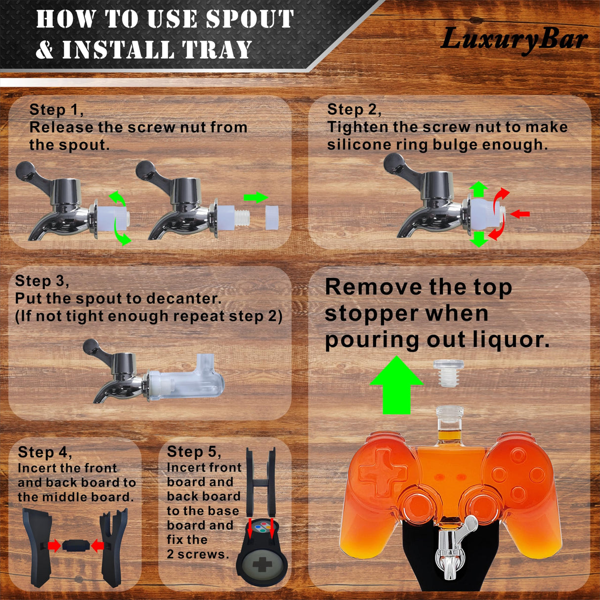 Game Whiskey Decanter Set,28oz Whiskey Decanter Sets for Men with Spout IceCube Tray,Liquor Dispenser Whiskey Gifts for Men Bourbon Gifts for Men Gamer Gifts for Boyfriend Gifts For Him Husband Dad LuxuryBar