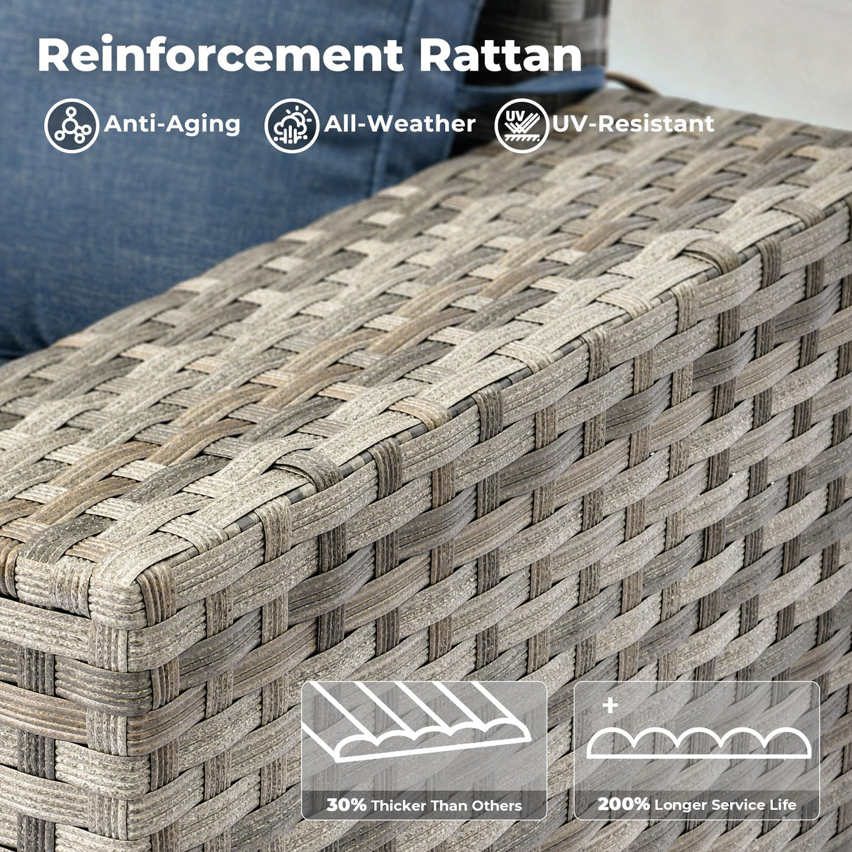 ovios 12 Pieces Patio Furniture Set, Outdoor Wicker Sectional Sofa with Glass Table Comfy Cushions, Modern Modular Deep Seat Couch Rattan Conversation Set, Denim Blue ovios