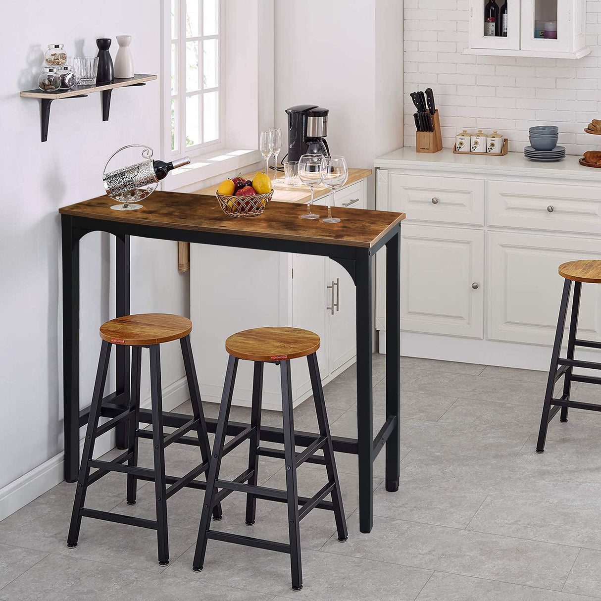 VEIKOU 47'' Rustic Brown Industrial Bar Table with Adjustable Legs VEIKOU