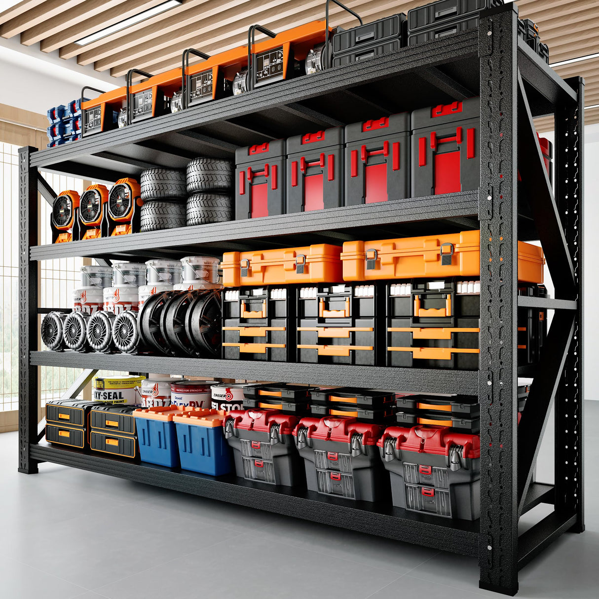 RAVIGIN 3000LBS Storage Shelves,48"W Garage Shelving Heavy Duty Metal Adjustable Garage Shelves,Garage Organization Shelving Units industrial shelving for Garage,Warehouse,48" W x 24" D x 69" H,Black RAVIGIN