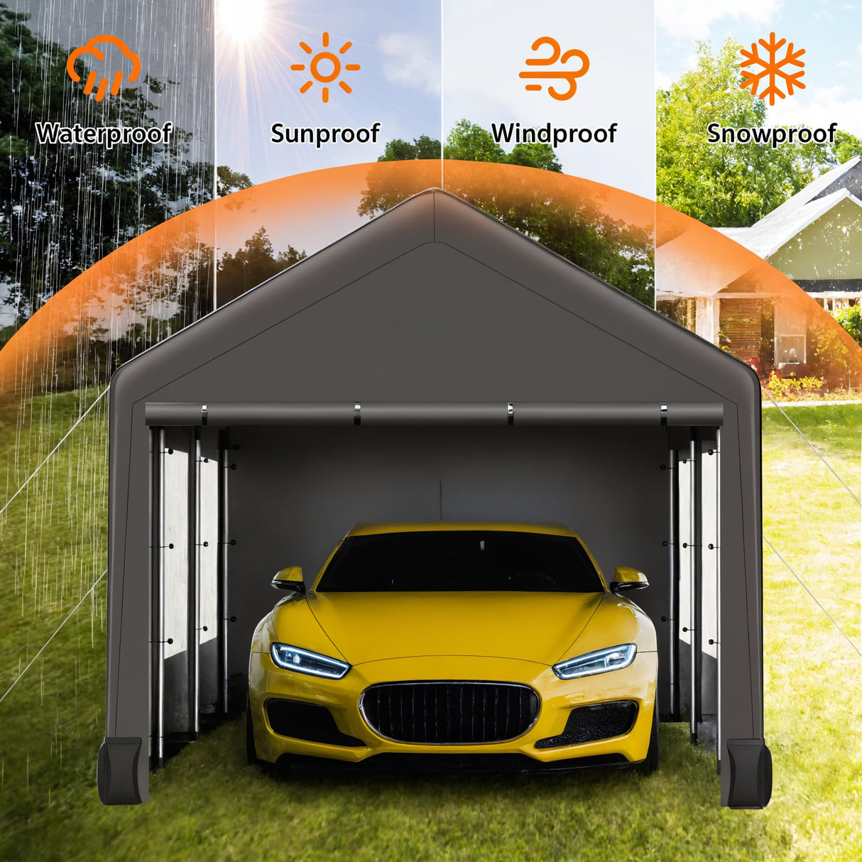 Towallmark Carport, Heavy Duty 12FT X 20FT Carport Canopy, with 4 Load-Bearing Sandbags, Roll Up Mesh Window, Pe Waterproof Canopy, Reinforced Steel Pipes 1.3mm Tube Wall Thickness for Cars, Truck Towallmark