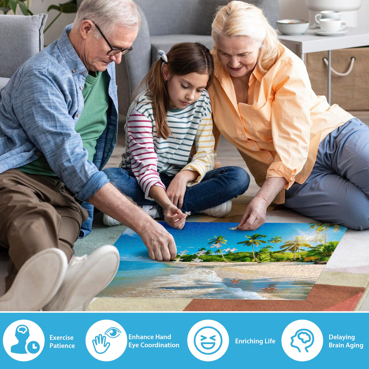 Puzzles for Adults 500 Piece Puzzle Hawaiian Sunset Beach Jigsaw Puzzle, Art Home Decor DIY Funny Parent-Child Game Toy Challenging Puzzle Gift for Mom, Wife, Friend, Finished Puzzle Size is 21 x 15 Jeacirio