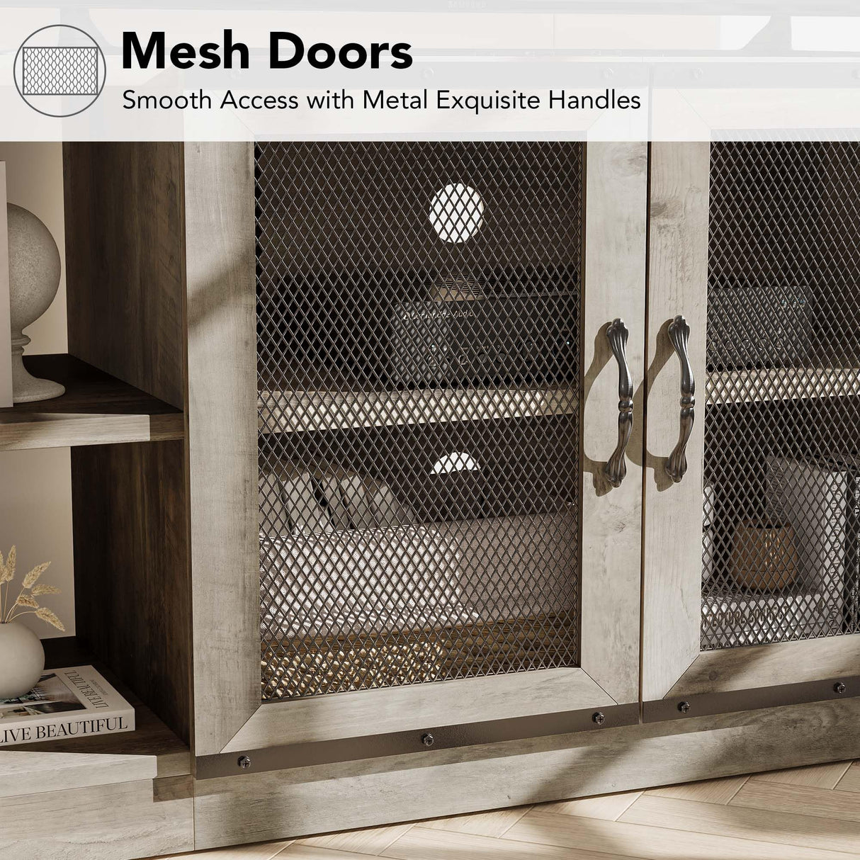 IDEALHOUSE Farmhouse TV Stand for 65/75 Inch TVs, Entertainment Center with Storage Cabinet, Industrial Media Console Table, Furniture for Living Room, Grey IDEALHOUSE