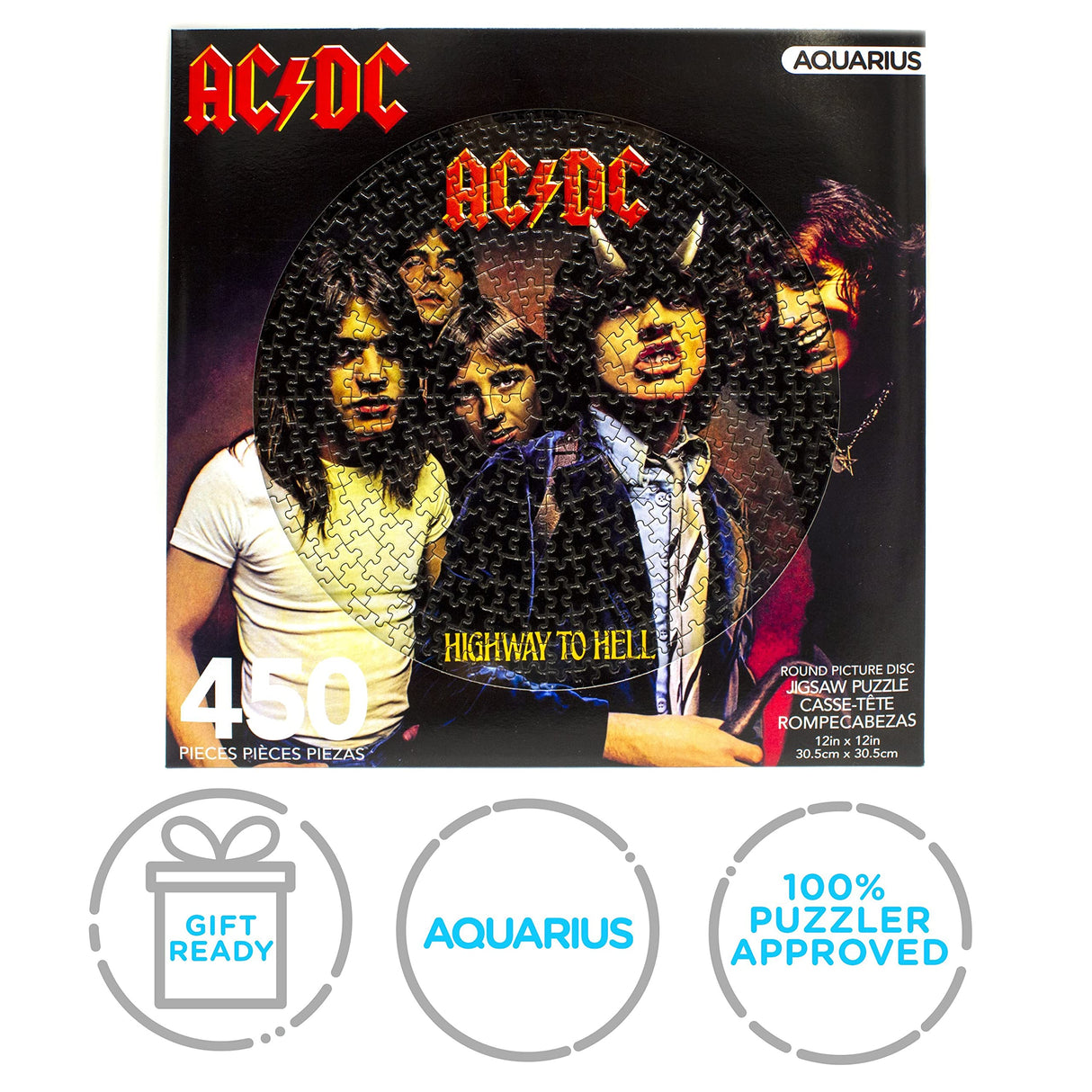AQUARIUS AC/DC Highway to Hell Record Disc Puzzle (450 Piece Jigsaw Puzzle) - Officially Licensed AC/DC Merchandise & Collectibles - Glare Free - Precision Fit - 12 x 12 Inches AQUARIUS