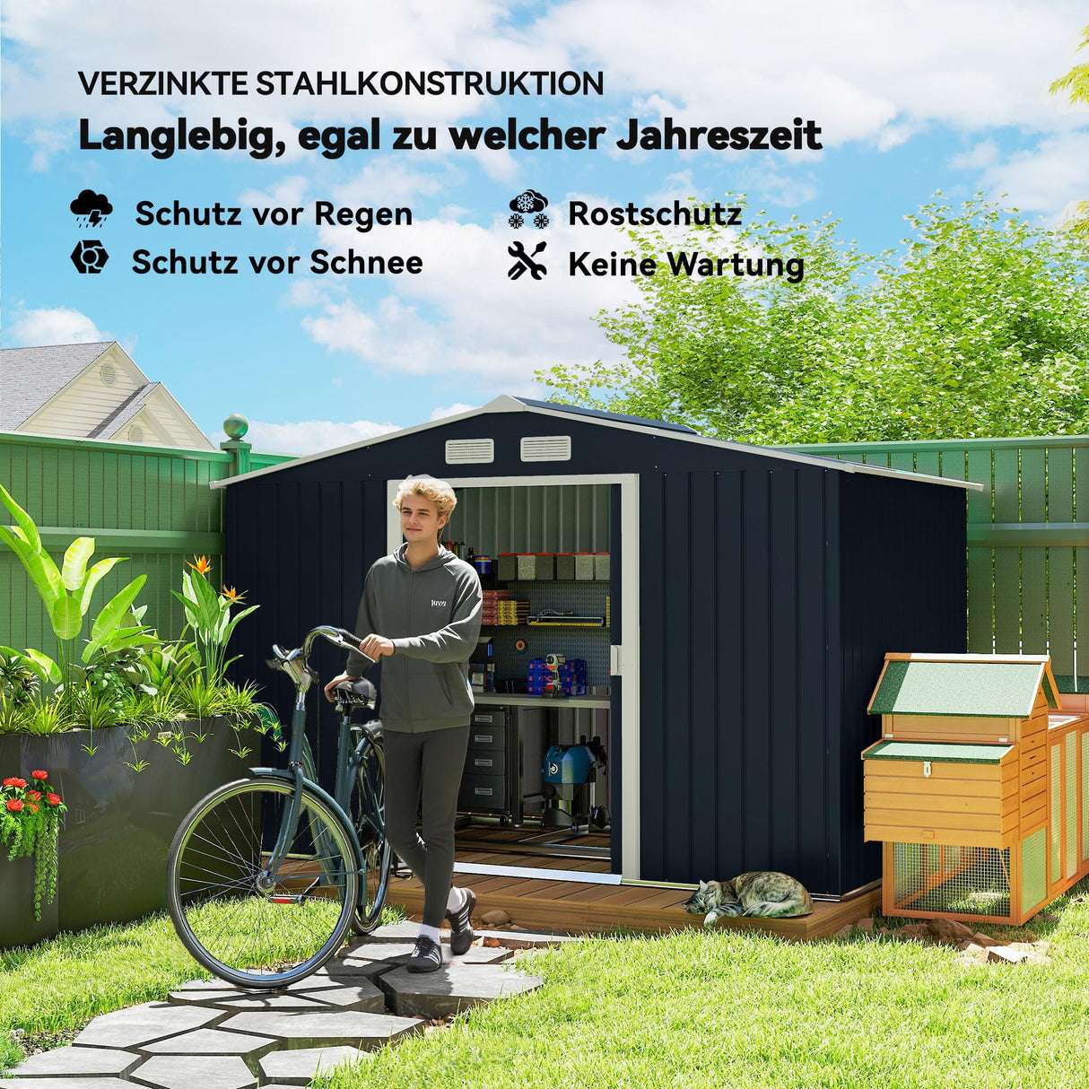 Outsunny 9' x 6' Outdoor Storage Shed, Garden Tool Metal Shed with Foundation Kit, Double Lockable Door, Air Vents and Sloping Roof, for Backyard, Patio, Lawn, Dark Gray Outsunny