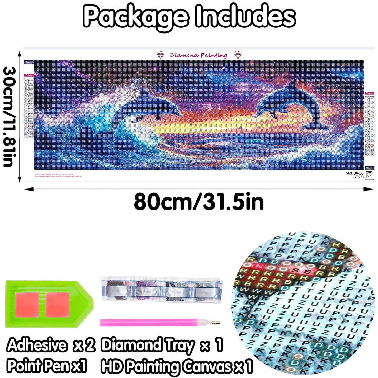 Yomiie Large 5D Diamond Art Kits for Adults, Dolphins Diamond Painting Art Landscape DIY Full Round Drill Kits, Embroidery Rhinestone Diamond Crystal Craft Canvas Home Wall Decor 31.5x11.81 inch Yomiie